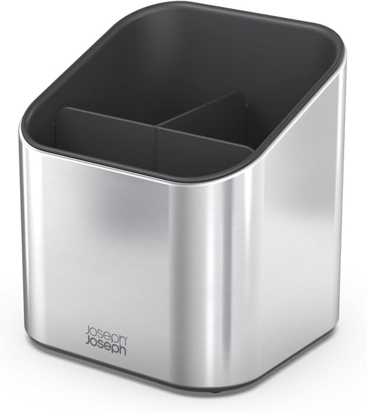 Joseph Joseph Surface Stainless Steel Utensil Holder with Large Capacity, Non-Slip Feet and Dividers, Fingerprint Proof Kitchen Utensil Holder and Gadgets - Grey