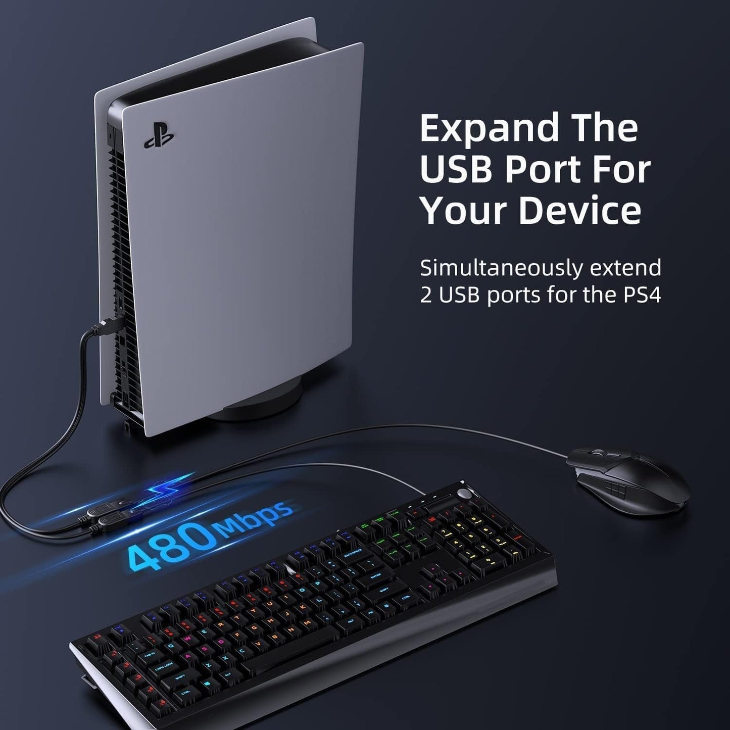 USB 2.0 A Male to 2 Dual USB Female Jack Y Splitter Hub Power Cord Extension Adapter Cable