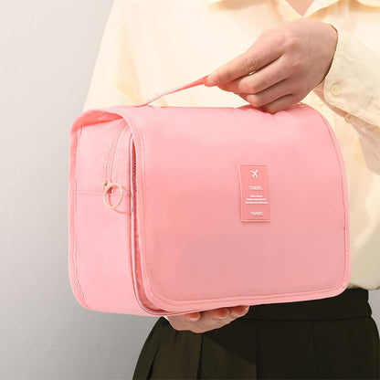 Hanging Toiletry Bag, Travel Wash Bag for Women Portable Folding Cosmetic Organizer Large Capacity Girls Makeup Bag Waterproof Shower Bag with Separate Compartment, Pink