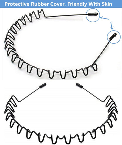 XINGZHE Metal Hair Band for Men Women's Hair Hoop Clips, Unisex Black Wavy Spring Headband for Men's Hair Accessories Bands Simple Elastic Non Slip Wide Headbands Headwear Bandeau for Outdoor Sporters