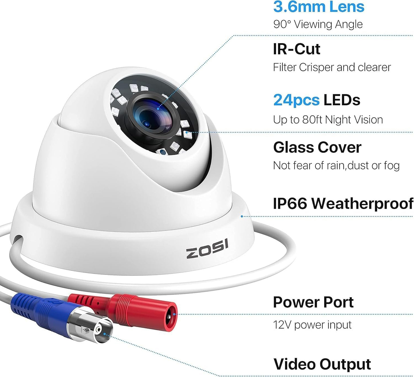 ZOSI 4 Pack 2MP Full HD TVI Outdoor Home Security Camera Set, 1920TVL IP66 Weatherproof CCTV 1080P Surveillance Camera for 4K/5MP/1080P TVI Analog DVR System, 80ft Night Vision