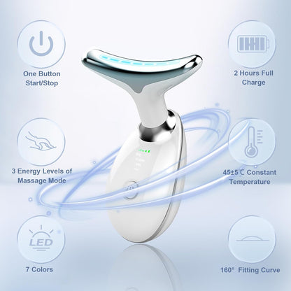 Vibration Lily 7-in-1 Face Neck Massager Face Sculpting Tool Triple-Action Wrinkle Remover Skin Rejuvenation Device with Thermal for Skin Care, Tightening, and Smoothness