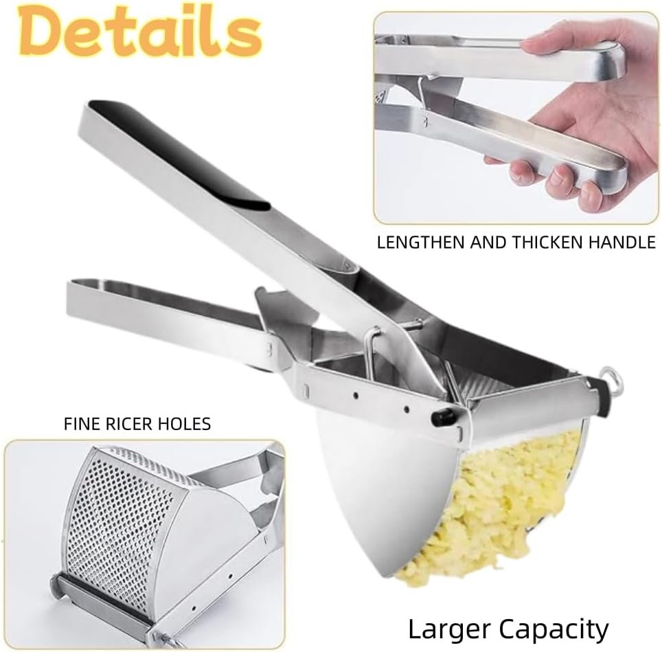 Large Potato Ricer Masher with Dough Scraper,Stainless Steel Ricer for Mashed Potatoes,Professional Masher Ricer Kitchen Tool,Fruit Vegetables Press Baby Food Masher,Ricer Masher,Dishwasher Safe