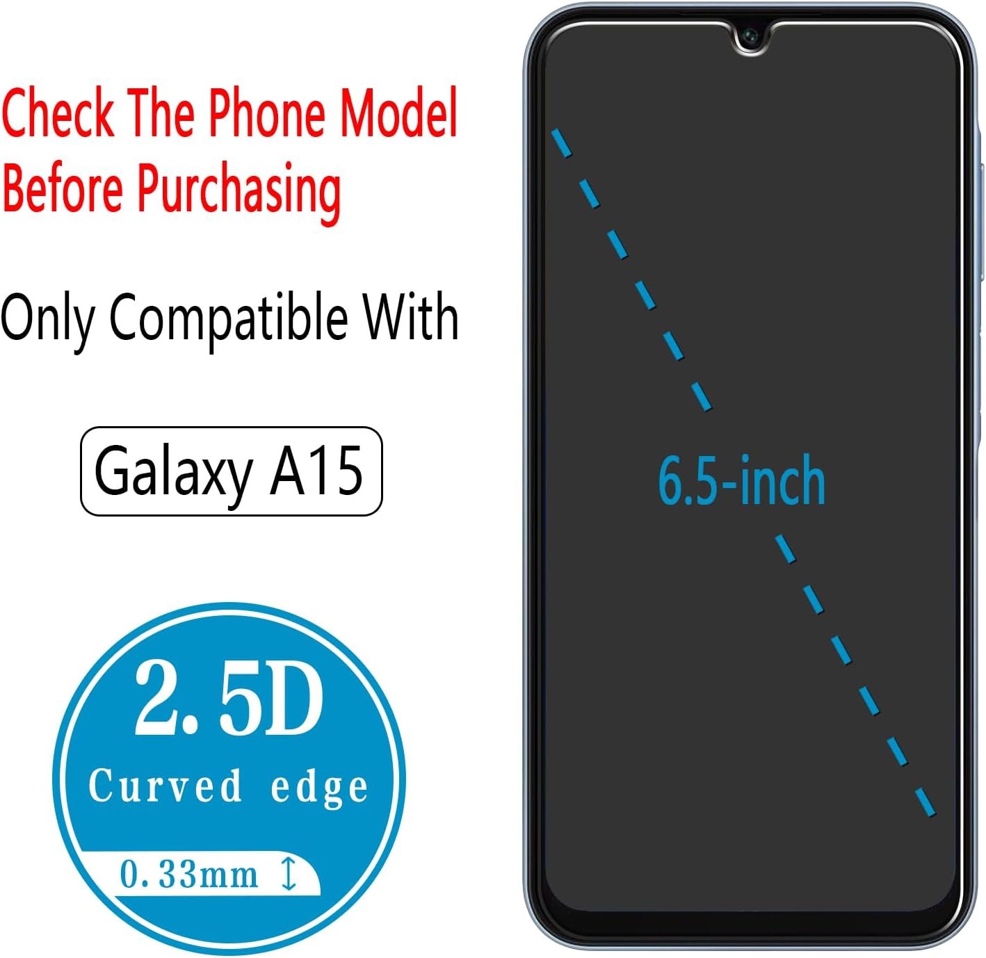 Bencuku (2 Pack) Designed for Samsung Galaxy A15 5G / 4G 6.5-Inch Tempered Glass Screen Protector, HD Clear, Anti Scratch, Bubble Free