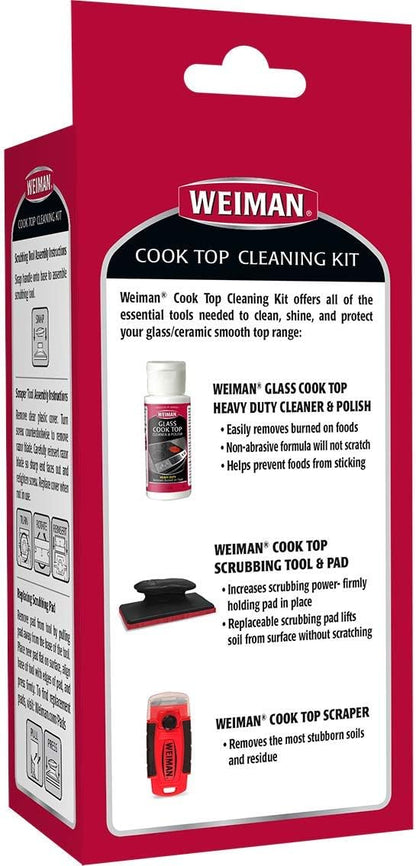 Weiman Complete Cook Top Cleaning Kit - Cook Top Cleaner and Polish 2 oz, Scrubbing Pad, Cleaning Tool, Cook Top Razor Scraper