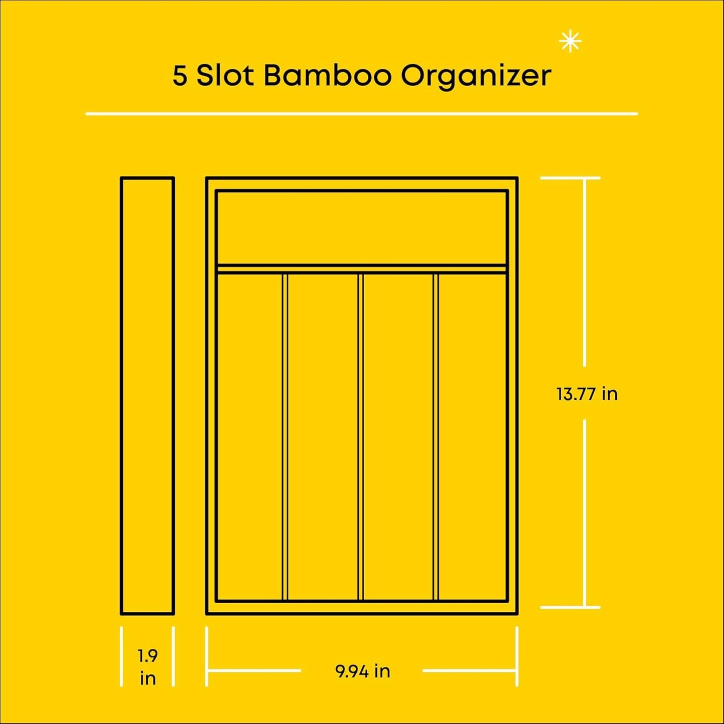 JoyJolt Bamboo Drawer Organizer for Kitchen Utensils, Drawer Divider for Large Cutlery and Silverware, Flatware Holder Tray, 5-Compartment Silverware Organizer, Garage Kitchen & Junk Drawer Organizer
