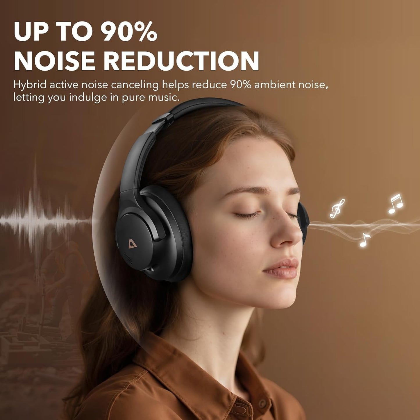 1Mii Y8 Noise Cancelling Headphones Bluetooth, Wireless LDAC Hi-Res Audio, 75H Playtime, Comfort Fit, Over Ear Headphones Foldable for Airplane Travel Home Office Basic - Black
