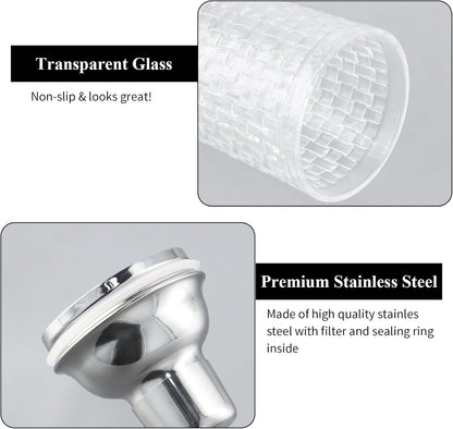 YILANJIN Glass Cocktail Shaker Set, 500 ml Professional Drinking Shaker with Strainer, Clear Stainless Steel Bar Shakers for Whiskey, Reusable Martini Glasses for Wedding, Dining, Home (Silver)