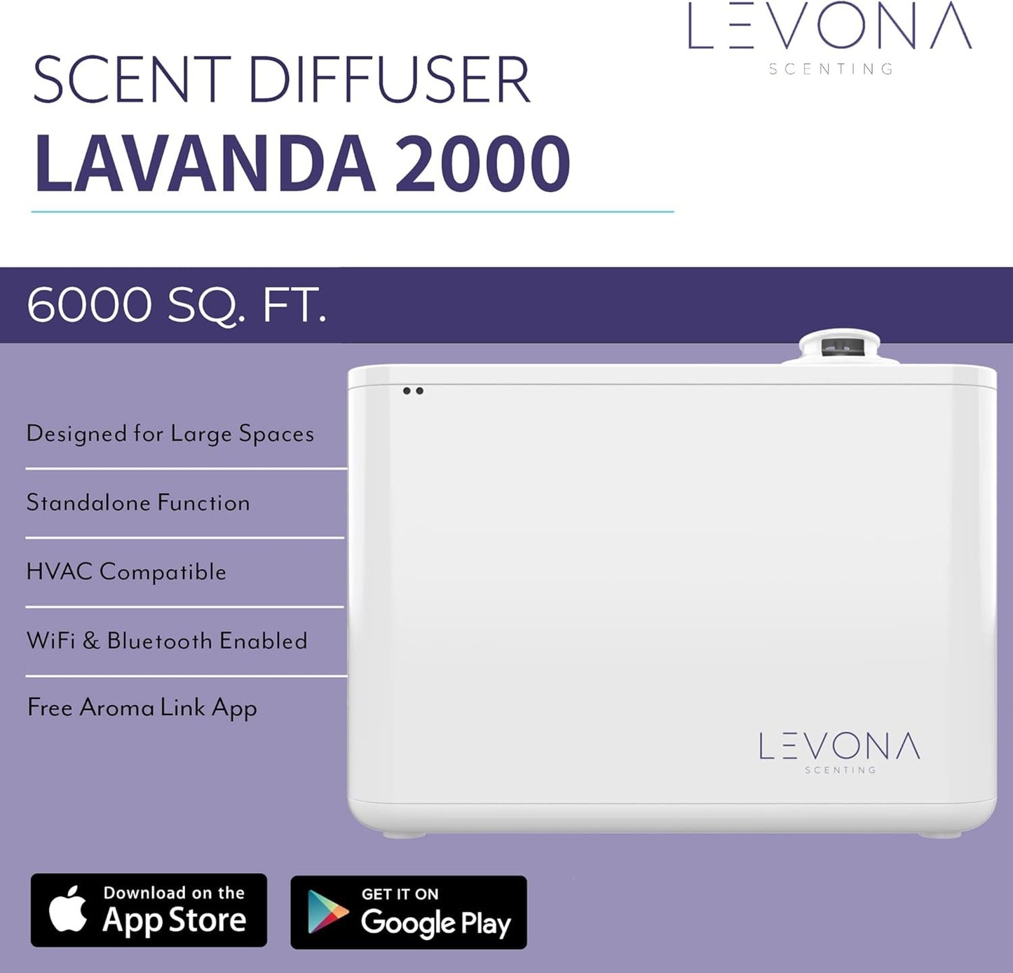 Levona Scent Lavanda: 6000 SQFT HVAC Diffuser - Whole House Air Freshener - Scent Air for Office, Hotel & Home Scent Diffuser - Fragrance HVAC Scent Diffuser + App Control (Scent Sold Separately)