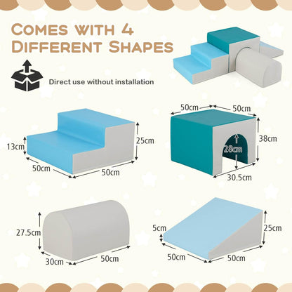 BABY JOY Kids Climb and Crawl Foam Block Play Set, 4-Piece Toddler Soft Building Blocks Structures Set for Children Development, Baby Educational Soft Toy Set for Climbing, Crawling and Sliding