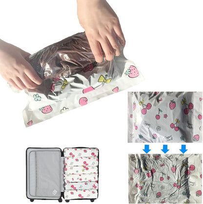 EDOKAR 15 Pack Travel Space Saver Compression Bags Vacuum Compression Packing Bags for Travel,Sealer Bag Roll-up Compression Storage Packing Organizers for Comforters Clothes (Pink, 15Pack)