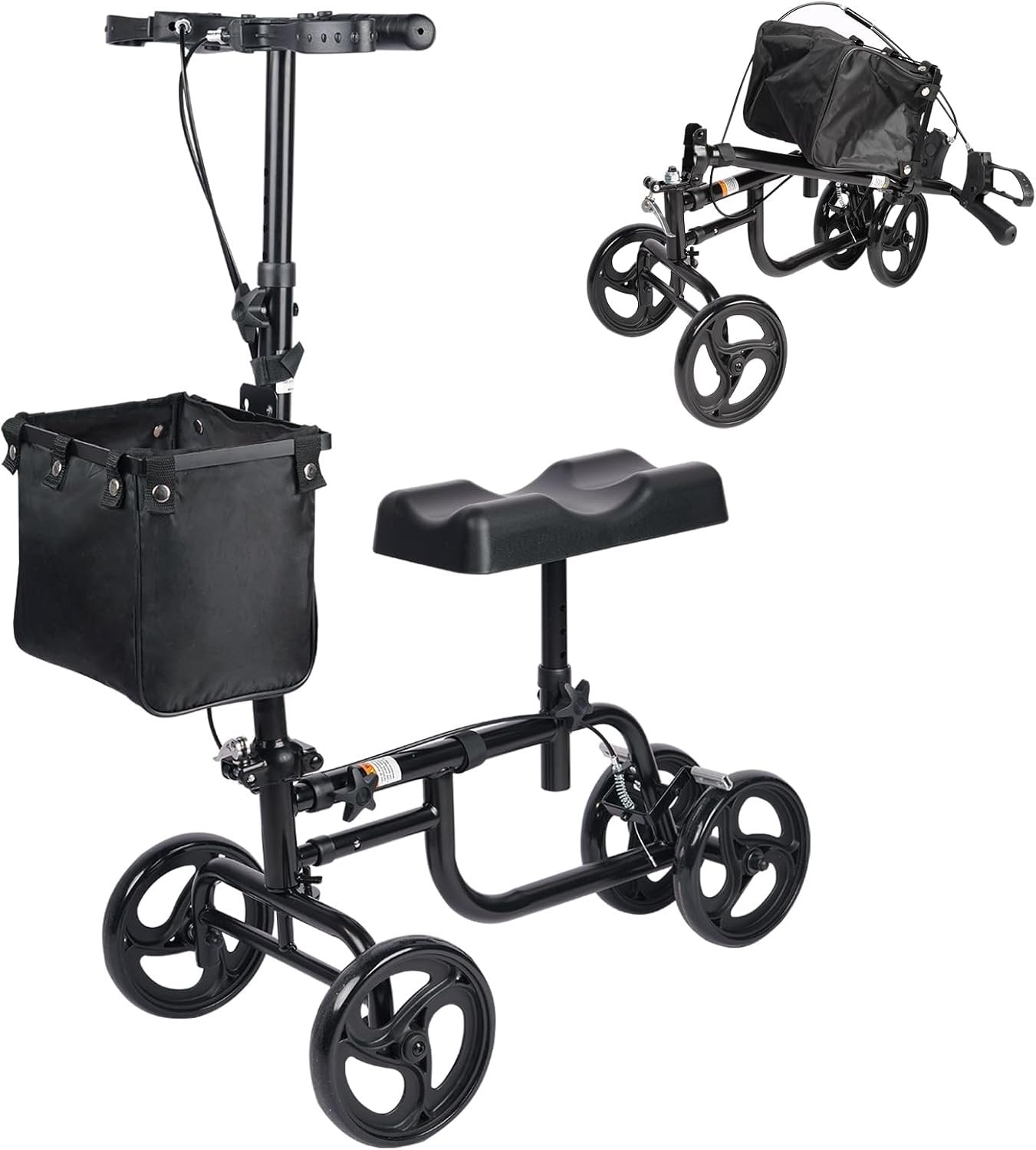 CloudHand Foldable Lightweight Knee Walker, Portable Knee Scooter featuring Basket, Adjustable Steering, and Brake System, Better Alternative to Crutches, Black