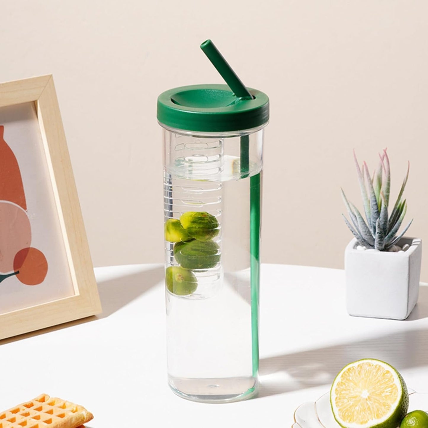 Infuser Water Bottles Water Bottle With Fruit Infuser Leak-Proof Infuser Water Bottle Clear 800ML Drinking Cup With Straw for Fruit Iced Coffee Bubble Tea