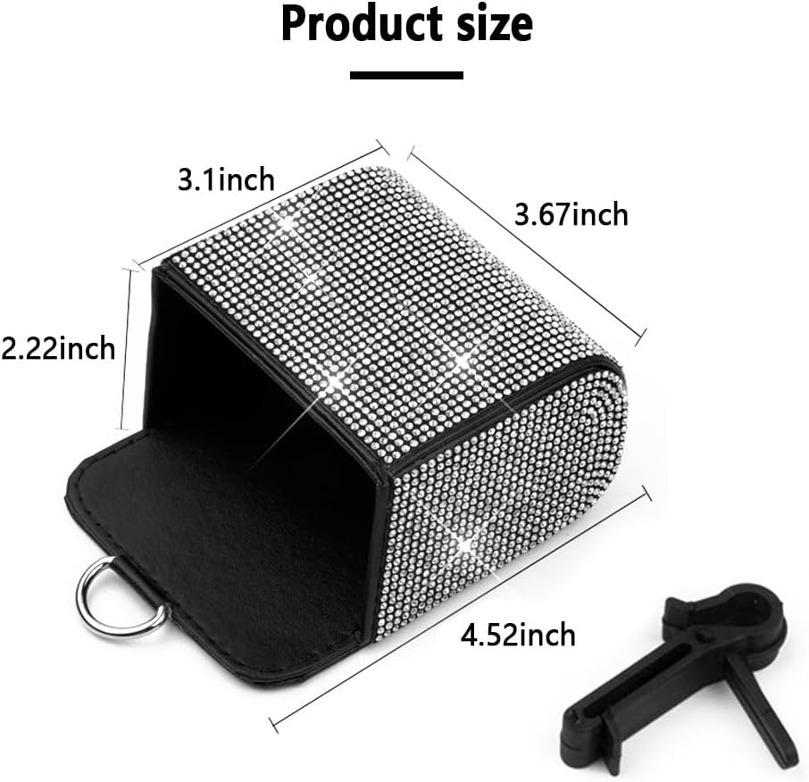 Car Vent Storage Organizer,Rhinestone Car Vent Leather Pocket,Bling Car Accessories for Women or Man,Multipurpose Car Storage