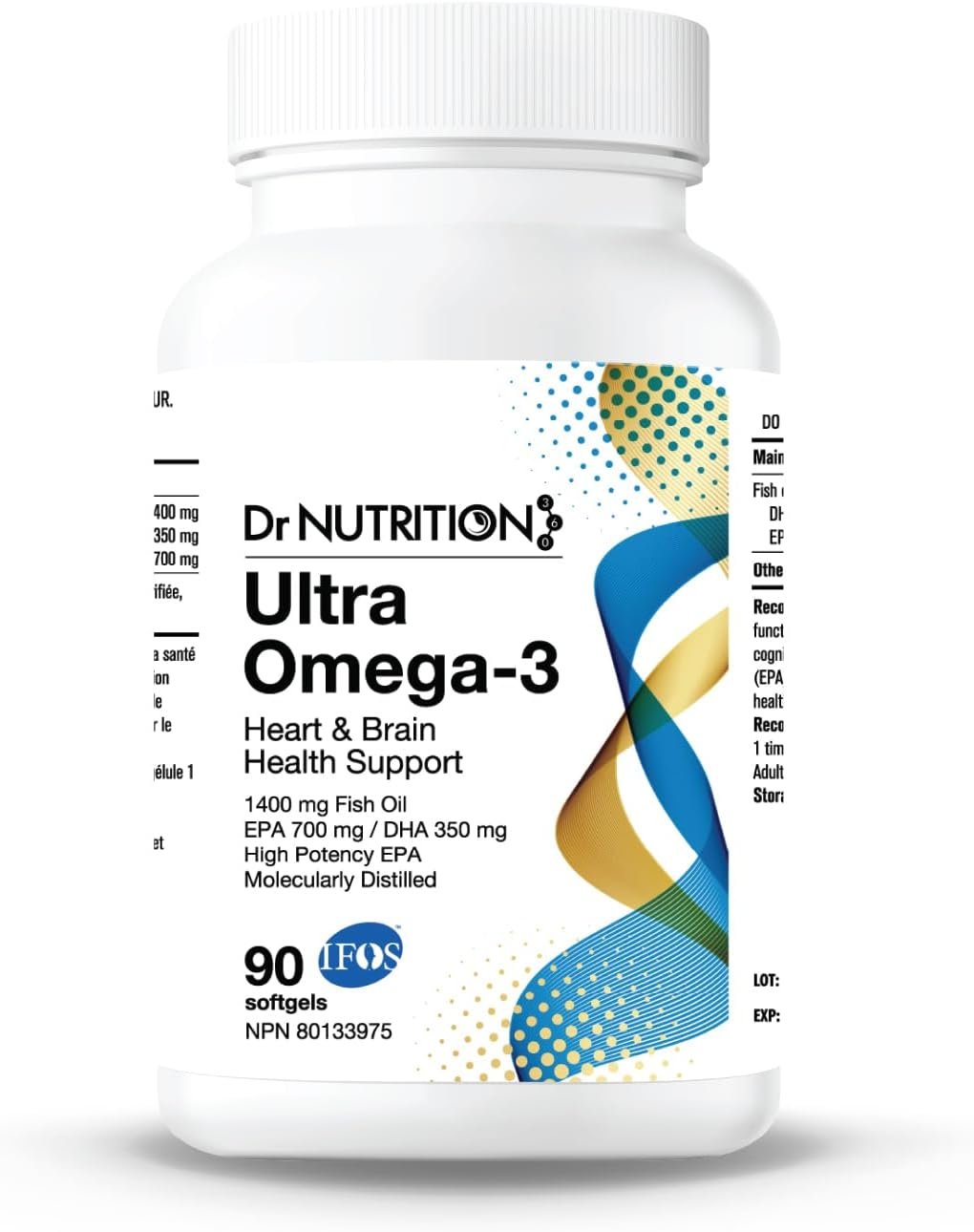 Dr. Nutrition 360 Ultra Omega-3 Fish Oil 1400mg, Triple Strength EPA (700mg) and DHA (350mg) for Heart, Brain, and Immune Support – Burpless, No Fishy Aftertaste, Made in Canada – 90 Softgels