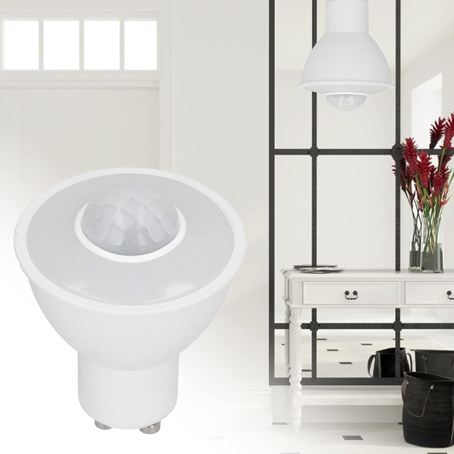 Motion Sensor Light Smart Bulb - Infrared Body Sensing GU10 Bulb, 5W 500LM LED, AC100-240Volt White Light for Indoor Lighting