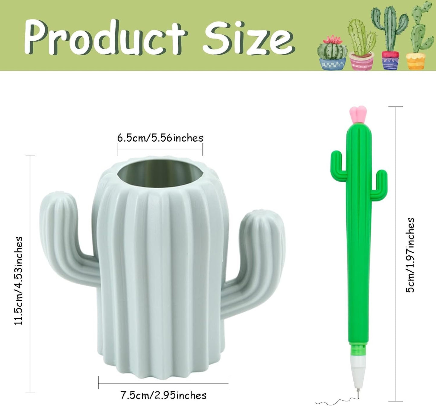 CIOUYAOS 2 PCS Cactus Pen Holder, Cute Pen Organizer Container and 4 PCS Cactus Gel Pen, Multifunction Pen Cup for Desk Accessories Cosmetic Makeup Stationery Storage (AK20)