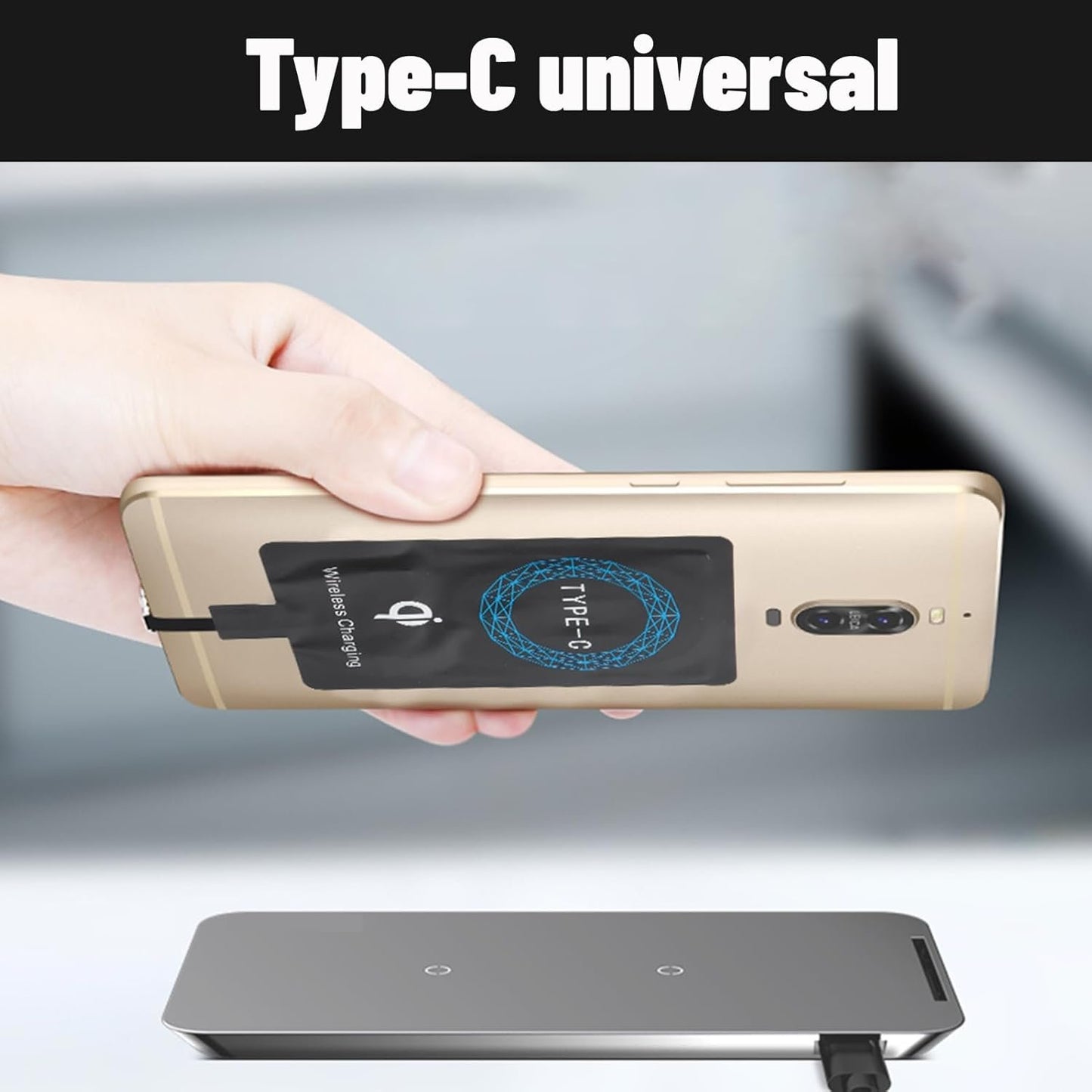 Bewinner 2Pcs USB C Wireless Charging Receiver, Fast Charging Slim Type C Qi Wireless Receiver Chip for USB C Phones, Wireless Charging Module with Self Adhesive Silicone