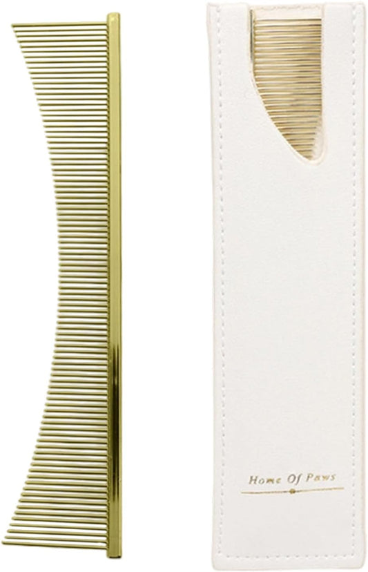 Flea Comb, Cat Grooming Brush, Professional Pet Dematting Tool, Tear Stain and Sensitive Skin Care, for Puppy Daily Brushing Routine, 16,6 x 3,5 x 0,1 cm Silver Gold