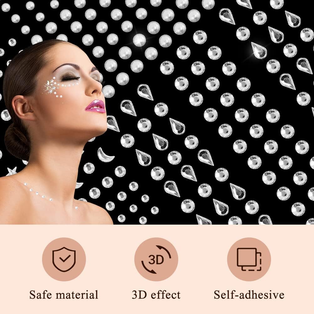 850 Pieces Self Adhesive Rhinestone Gems, Temporary Tattoos Gems Crystals Stickers Make Up for Face Body Eyes, Rhinestone Sticker Festival Accessories Nail Art Decorations (Silver)