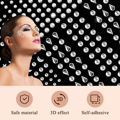 850 Pieces Self Adhesive Rhinestone Gems, Temporary Tattoos Gems Crystals Stickers Make Up for Face Body Eyes, Rhinestone Sticker Festival Accessories Nail Art Decorations (Silver)