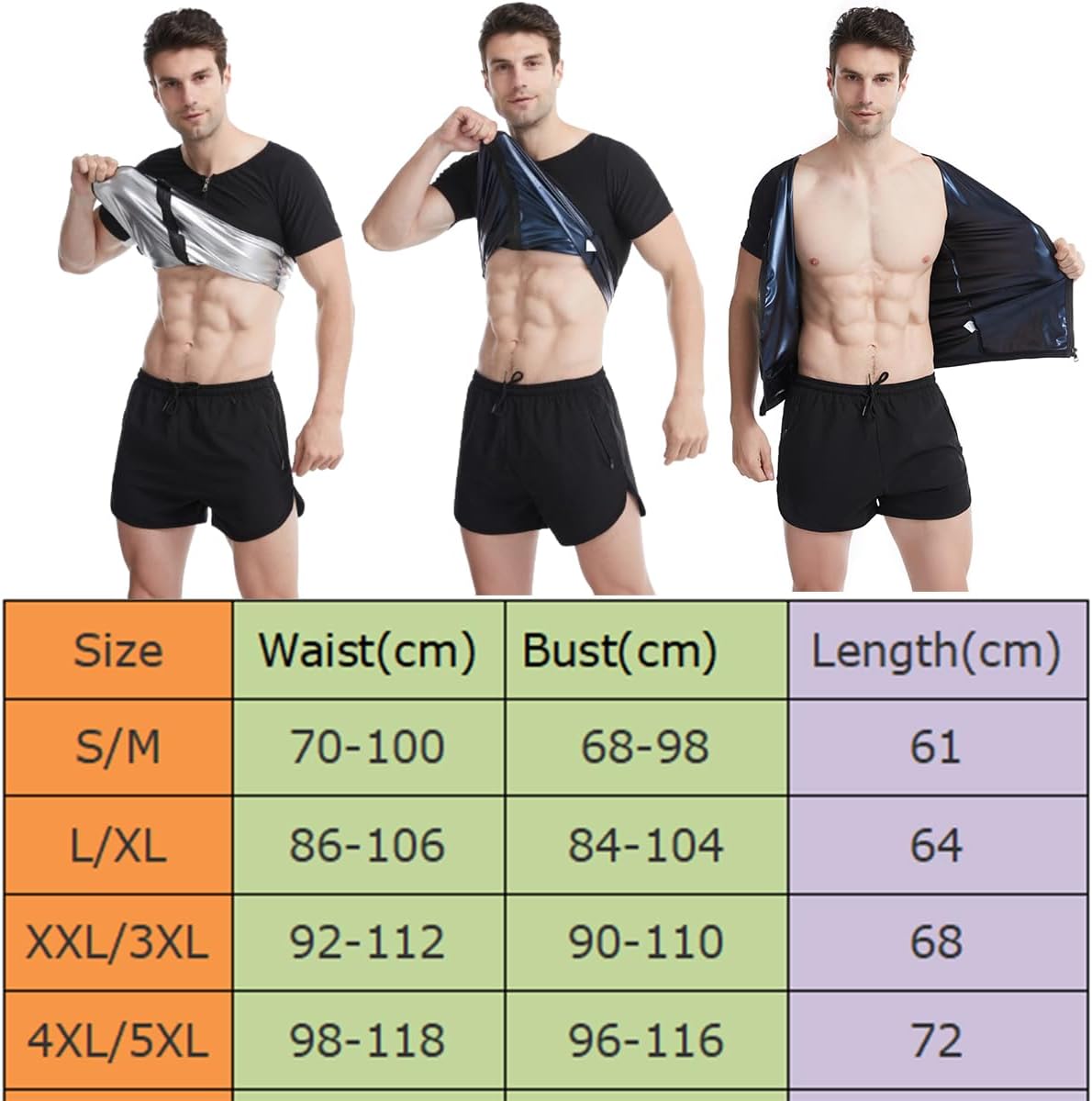VNDUIFH Infernowear Sauna Tech, Sauna Tech Vest, Sauna Shirt per uomo, abbigliamento sportivo fitness a maniche corte con cerniera da uomo