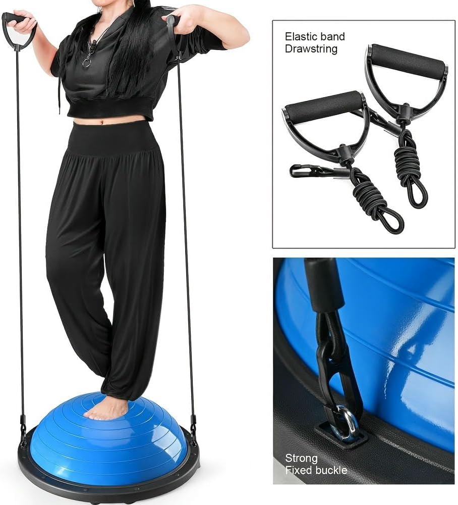 ZBDZSW Palla da Fitness antideflagrante con Fascia di Resistenza, Pompa per Piedi, Allenatore Muscolare del Core Spesso, Yoga, Pilates, Palestra, allenamenti