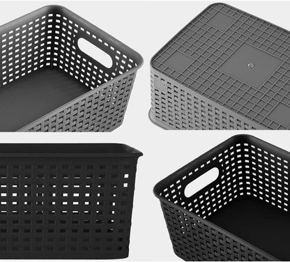 6 pcs Storage Bins with Bamboo Lids - Plastic Storage Containers with Lids Stackable Storage Box Baskets for Organizing Shelves Drawers Desktop Closet Office