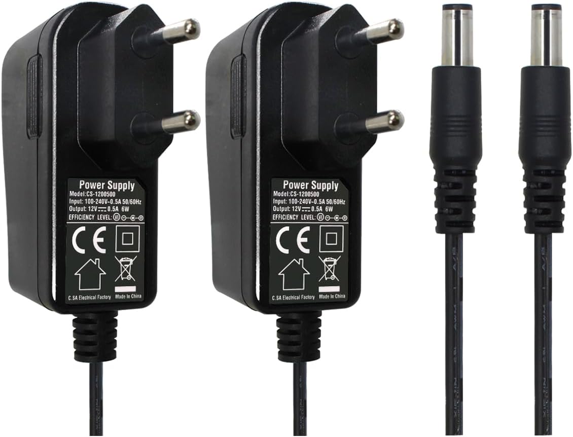 Security-01 2 Pack AC to DC 12V 0.5A 5.5mm Plug 2.1mm Adapter for CCTV LED Camera