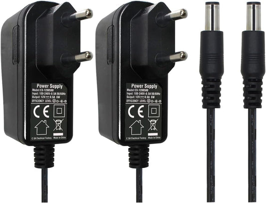 Security-01 2 Pack AC to DC 12V 0.5A 5.5mm Plug 2.1mm Adapter for CCTV LED Camera