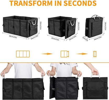 i BKGOO Car Trunk Organizer,Heavy Duty Collapsible Car Cube Storage Boxes with Lid,Foldable Cover,Car Cargo Trunk Storage Organizer Black