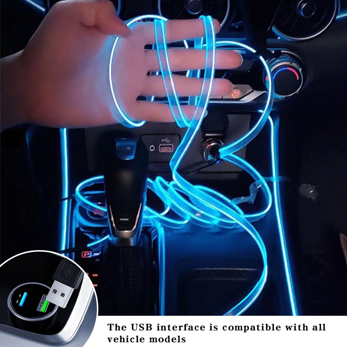 TSUGAMI EL Wire Car Interior LED Strips Lights, 16FT 5V USB Auto Neon Light Strip, Electroluminescent Vehicle Interior Ambient Lighting Decor Accessories, Universal for RV, SUV, Truck (Red)