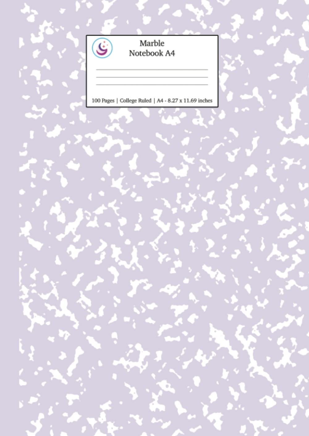 Marble Notebook A4: Lilac Purple College Ruled Journal: 2