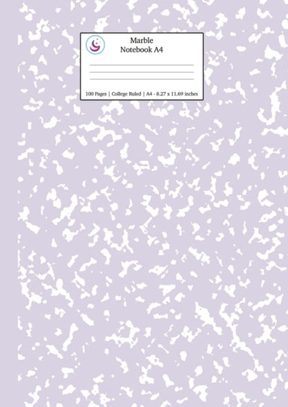 Marble Notebook A4: Lilac Purple College Ruled Journal: 2