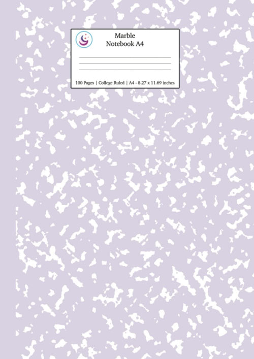 Marble Notebook A4: Lilac Purple College Ruled Journal: 2