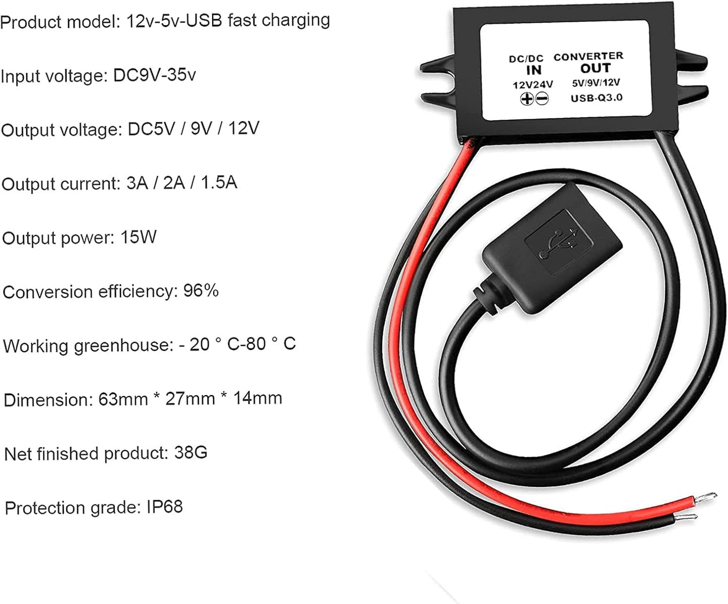 Tiardey 12V to 5V DC Converter Buck Module USB Power Adapter DC Power Adapter Converter DC to DC Regulator Power Converter for Car