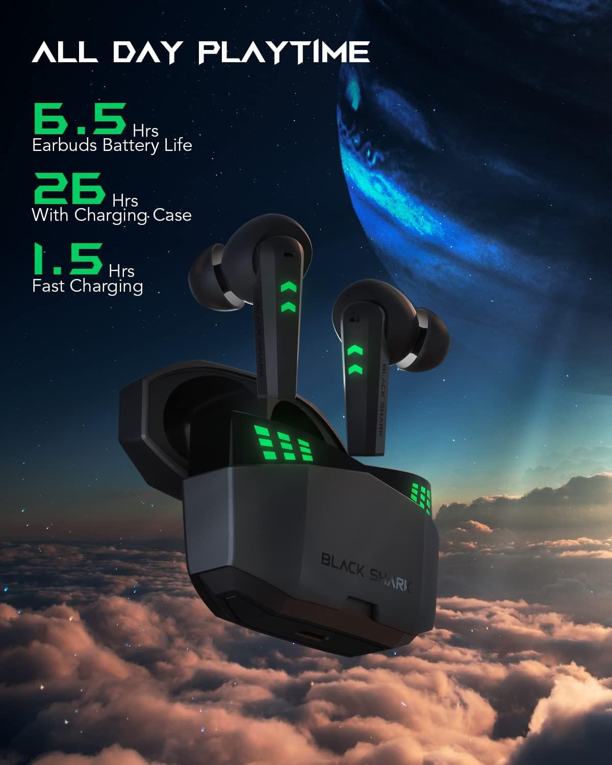 Black Shark Bluetooth Earbuds with 0.035s Ultra-Low Latency, Dual Environmental Noise Cancelling Microphones, Wireless Earbuds Gaming Earphones with Bluetooth 5.3, IPX5 Waterproof, 28h Listening Time