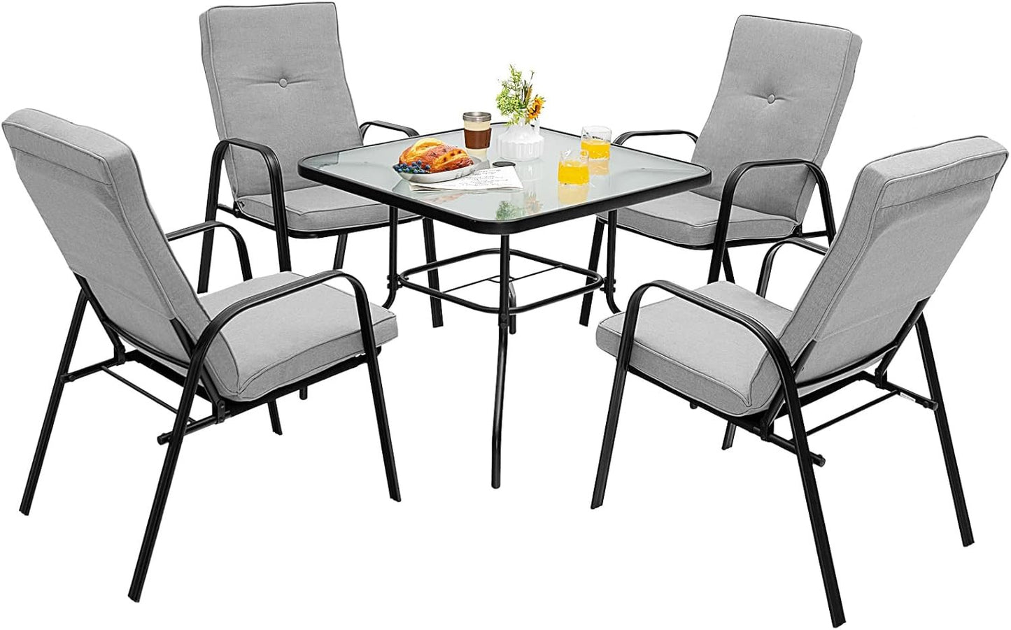 Giantex 35" Patio Table for 4 Persons, Metal Square Dining Table W/Tempered Glass Tabletop & Umbrella Hole (1 Patio Table)