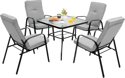 Giantex 35" Patio Table for 4 Persons, Metal Square Dining Table W/Tempered Glass Tabletop & Umbrella Hole (1 Patio Table)