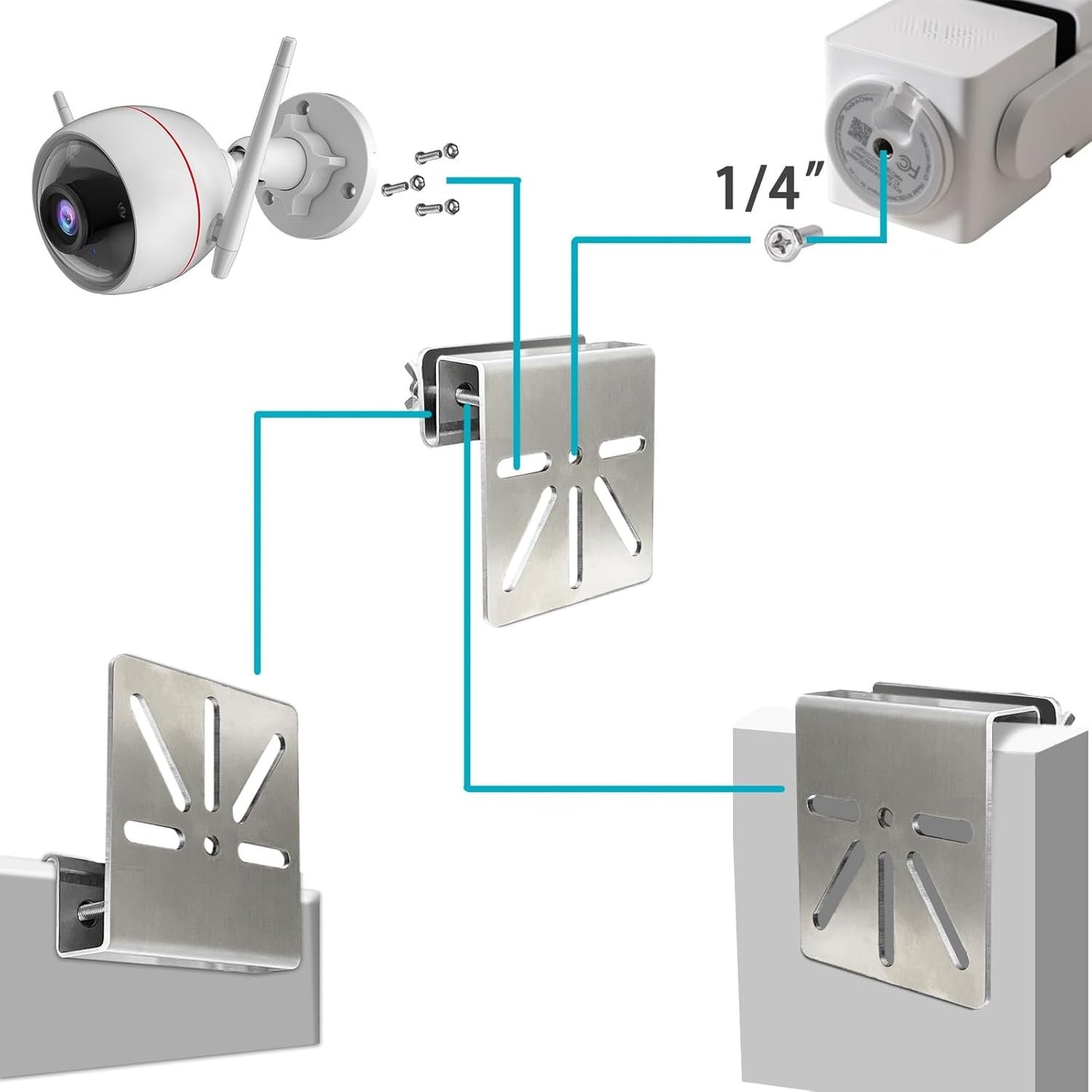 WiTi Gutter Mount Stainless Steel Bracket for Eufy Security SoloCam S340, Solar Security Camera Holder Anti-Rust Screws, No Drill Installation Compatible with IP PTZ DomeCameras Outdoor