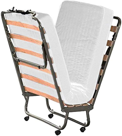 Cortassa | Folding Bed Slatted Bed with Memory Mattress and Dust Cover Included, Durable Structure and 4 Swivel Wheels, 100% Made in Italy
