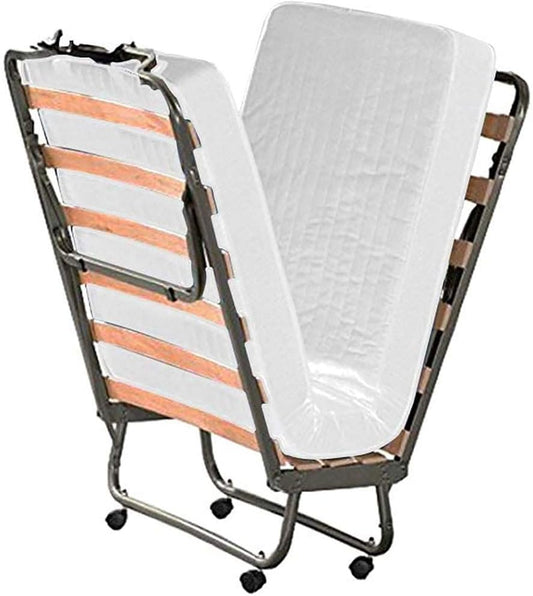 Cortassa | Folding Bed Slatted Bed with Memory Mattress and Dust Cover Included, Durable Structure and 4 Swivel Wheels, 100% Made in Italy