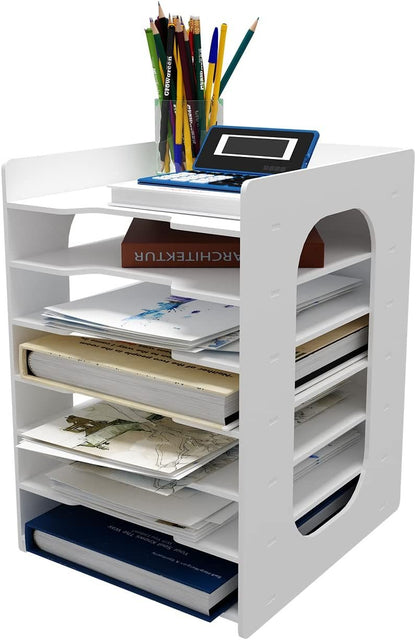 Natwind 7 Tiers Paper Organizer for Desk Desktop White File Holder Office Desk Organizer Mail Letter Tray & Paper Sorter Document Notebooks Storage Rack for Home Office School Classroom