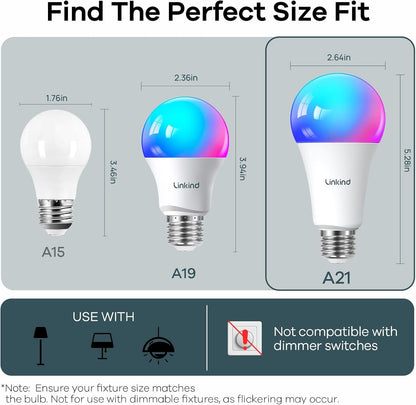 Linkind Smart Light Bulbs, 1600LM (100W Equivalent) Smart Bulb, Work with Alexa & Google Home, RGBTW Color Changing Bulb Music Sync, 2.4GHz Wi-Fi & Bluetooth, LED Alexa Light Bulbs 14W, A21 E26, 4Pack