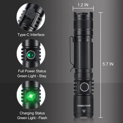 Handheld Tactical Flashlight - 2000 Lumen Super Bright Tactical Torch 5 Light Modes IPX7 Waterproof Powerful Flashlights for Outdoor Camping Hiking Emergency