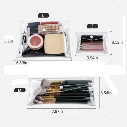 GANPUB 3Pcs Transparent Mini PVC Makeup Bag Small Clear Plastic Cosmetic Organizer Bag Pouch with Snap Closure for Vacation Travel, Bathroom Organizing Tools and Accessories, Clear, 1
