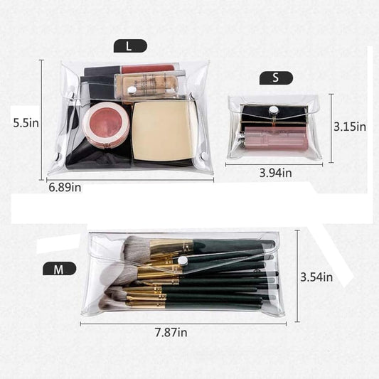GANPUB 3Pcs Transparent Mini PVC Makeup Bag Small Clear Plastic Cosmetic Organizer Bag Pouch with Snap Closure for Vacation Travel, Bathroom Organizing Tools and Accessories, Clear, 1