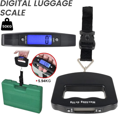 Digital Luggage Scales, 50kg/110lb Electronic Hanging Scales, Portable Digital Luggage Scale with Backlight Digital Display Travel, Handheld Style Suitcase Scales with Hook for Travel Outdoor Home Use