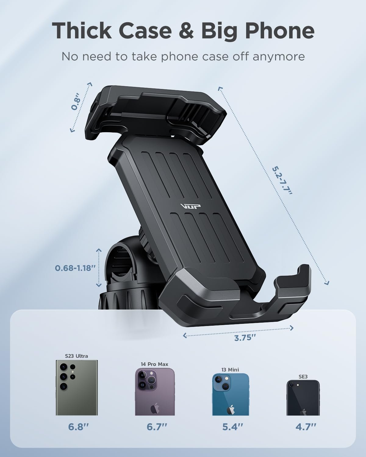 VUP Bike Phone Mount [Anti Vibration],360 Adjustable Phone Holder for Bike,Dirt Bike Accessories - ATV Scooter Clamp for iPhone Samsung Galaxy 4.7-7 Cell Phone