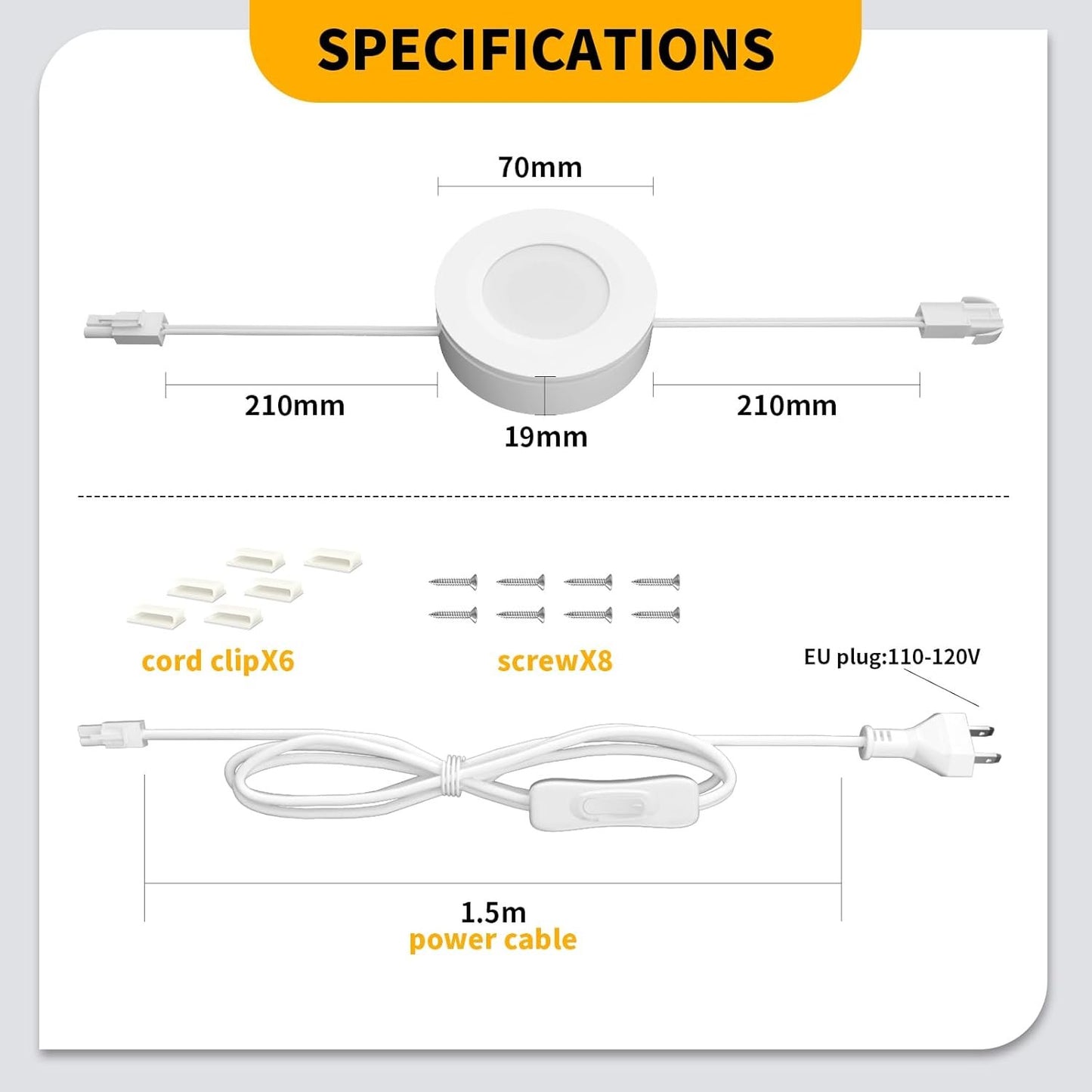 WOBANE LED Puck Lights,Hardwired Under Cabinet Lighting with Switch,DIY Shelf Light for Kitchen,Display,Bookcase,Pantry,Linkable,Recessed & Wall Plug in,Warm White 3000K,120V,Set of 3